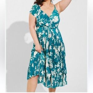 TORRID Midi Mesh Ruffle Surplice Dress Womens size 2X NWT wedding guest